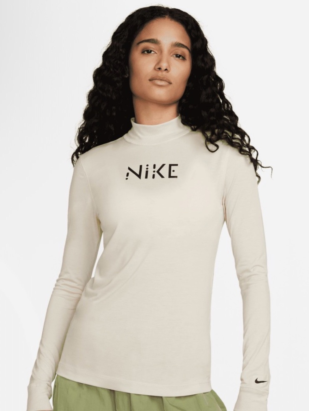 Nike Women’s Cream High-Neck Long Sleeve Top with Logo